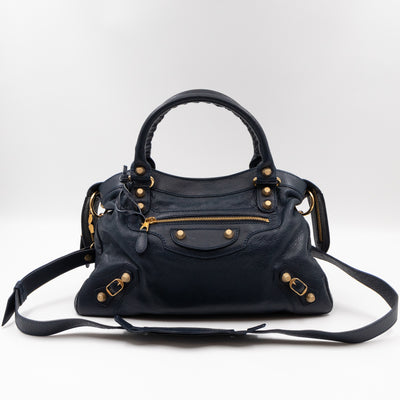 Giant Town Navy Blue Leather Gold