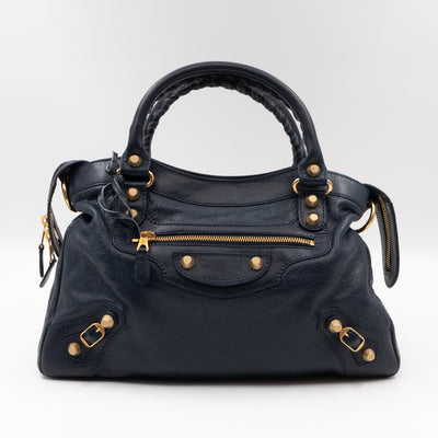 Giant Town Navy Blue Leather Gold