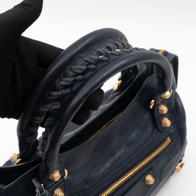 Giant Town Navy Blue Leather Gold