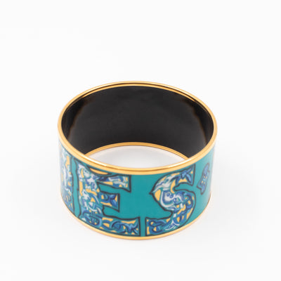 Alphabet Russe Enamel Extra Wide Bracelet Turquoise Bleu Kaki