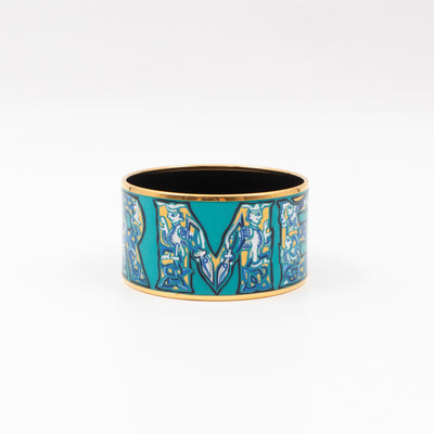 Alphabet Russe Enamel Extra Wide Bracelet Turquoise Bleu Kaki