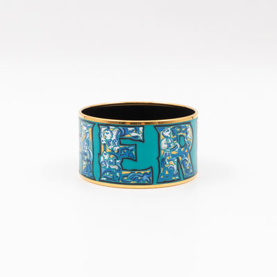Alphabet Russe Enamel Extra Wide Bracelet Turquoise Bleu Kaki