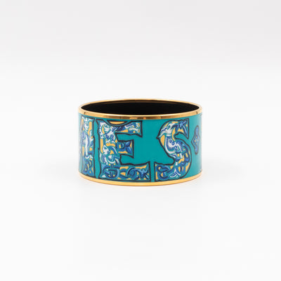 Alphabet Russe Enamel Extra Wide Bracelet Turquoise Bleu Kaki