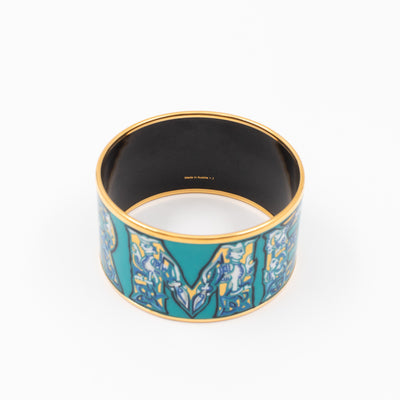 Alphabet Russe Enamel Extra Wide Bracelet Turquoise Bleu Kaki