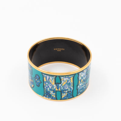 Alphabet Russe Enamel Extra Wide Bracelet Turquoise Bleu Kaki