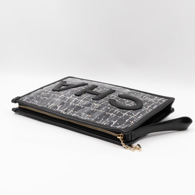 Large Pouch Tweed PVC black