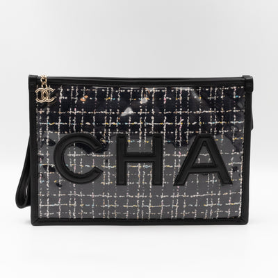 Large Pouch Tweed PVC black