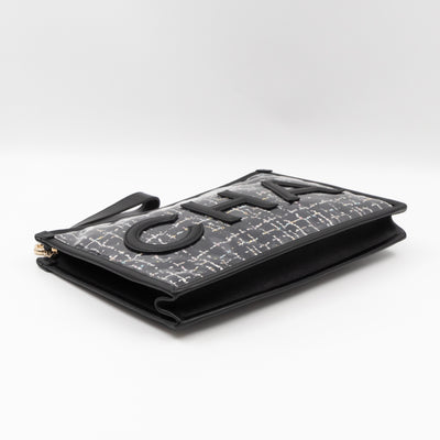 Large Pouch Tweed PVC black