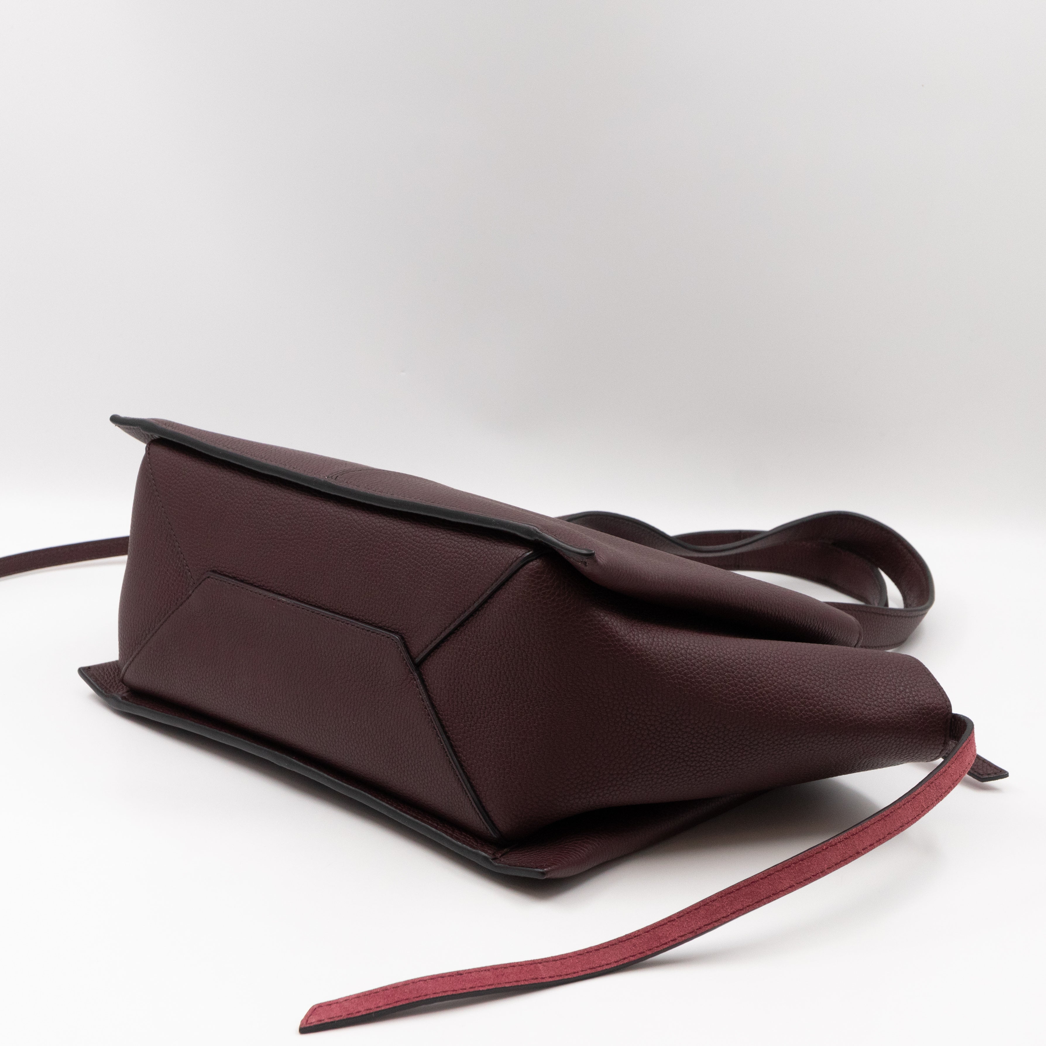 Tri-Fold Small Burgundy Grained Calfskin Leather