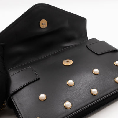 Broadway Pearl Studded Mini Queen Margaret Bee Bag Black Nappa Leather