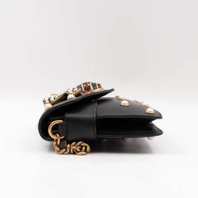 Broadway Pearl Studded Mini Queen Margaret Bee Bag Black Nappa Leather