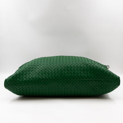 Large Convertible Tote Bag Intrecciato Green Leather