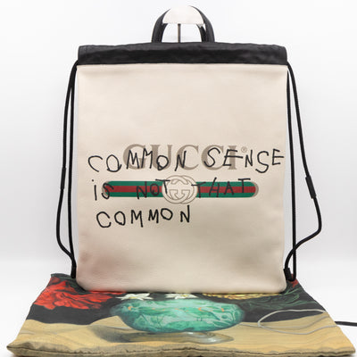 Coco Capitan Logo Drawstring Backpack White Leather