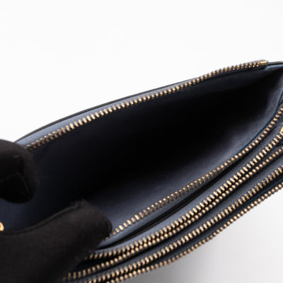Saddle Triple Zip Crossbody Bag Blue Leather