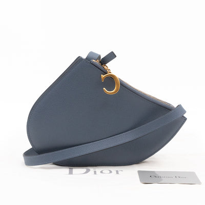 Saddle Triple Zip Crossbody Bag Blue Leather