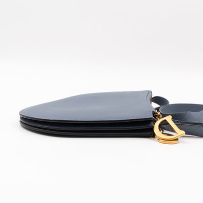 Saddle Triple Zip Crossbody Bag Blue Leather