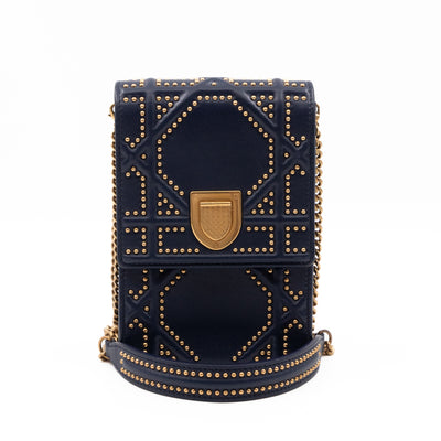 Vertical Diorama Studded Navy Blue Leather