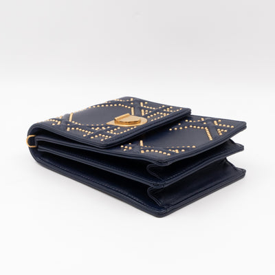 Vertical Diorama Studded Navy Blue Leather