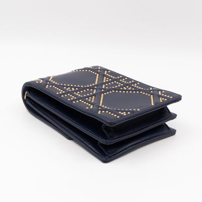 Vertical Diorama Studded Navy Blue Leather