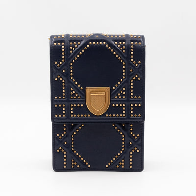 Vertical Diorama Studded Navy Blue Leather