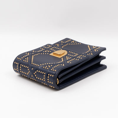 Vertical Diorama Studded Navy Blue Leather