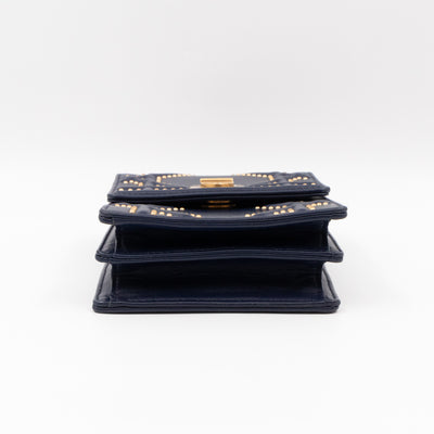 Vertical Diorama Studded Navy Blue Leather