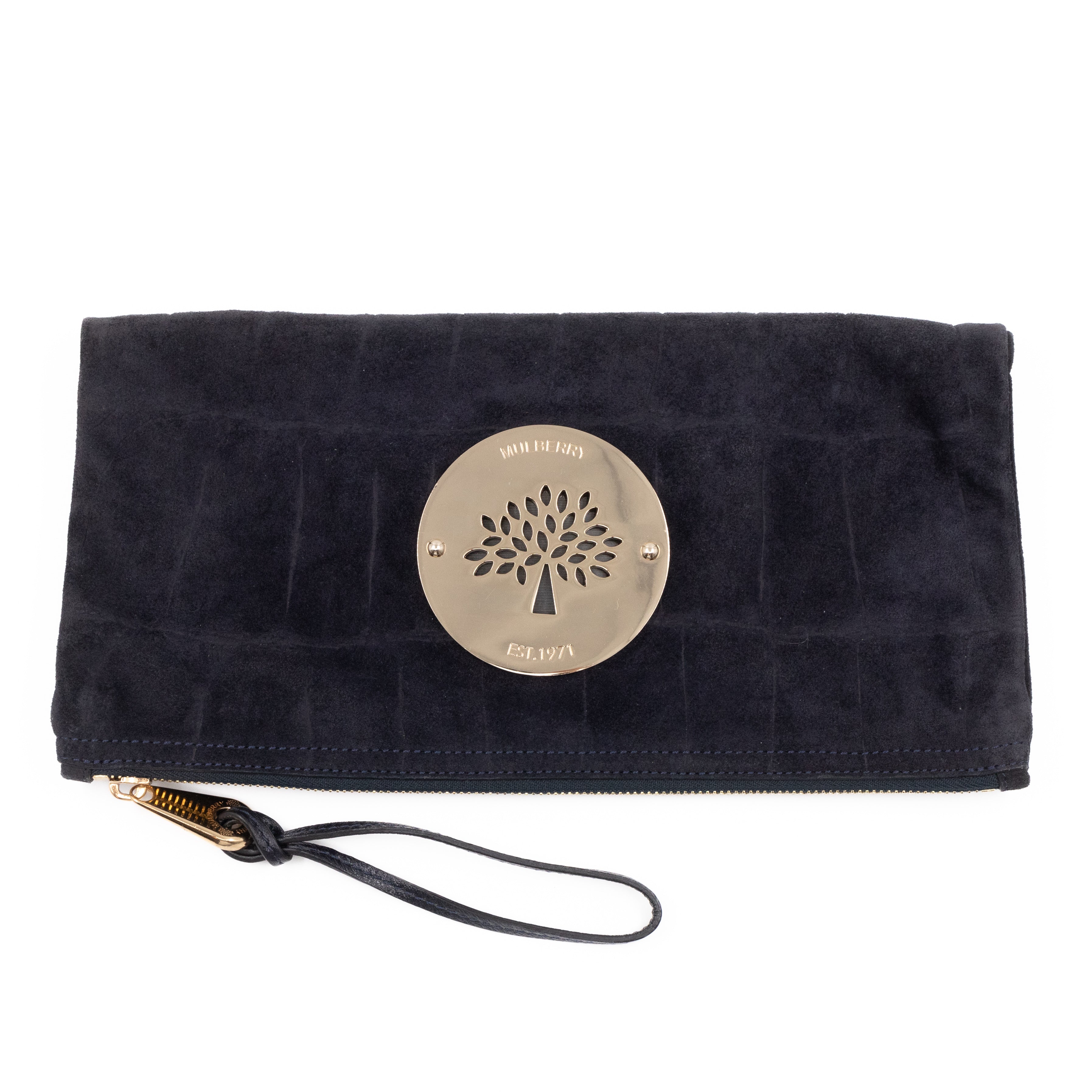 Daria Clutch Black Croc Embossed Suede