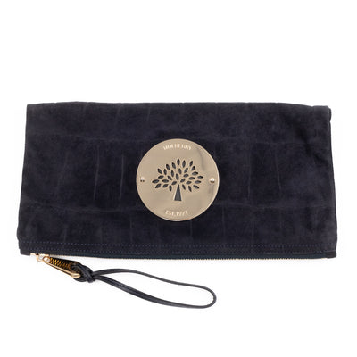 Daria Clutch Black Croc Embossed Suede