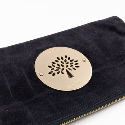 Daria Clutch Black Croc Embossed Suede