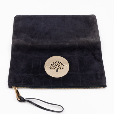 Daria Clutch Black Croc Embossed Suede