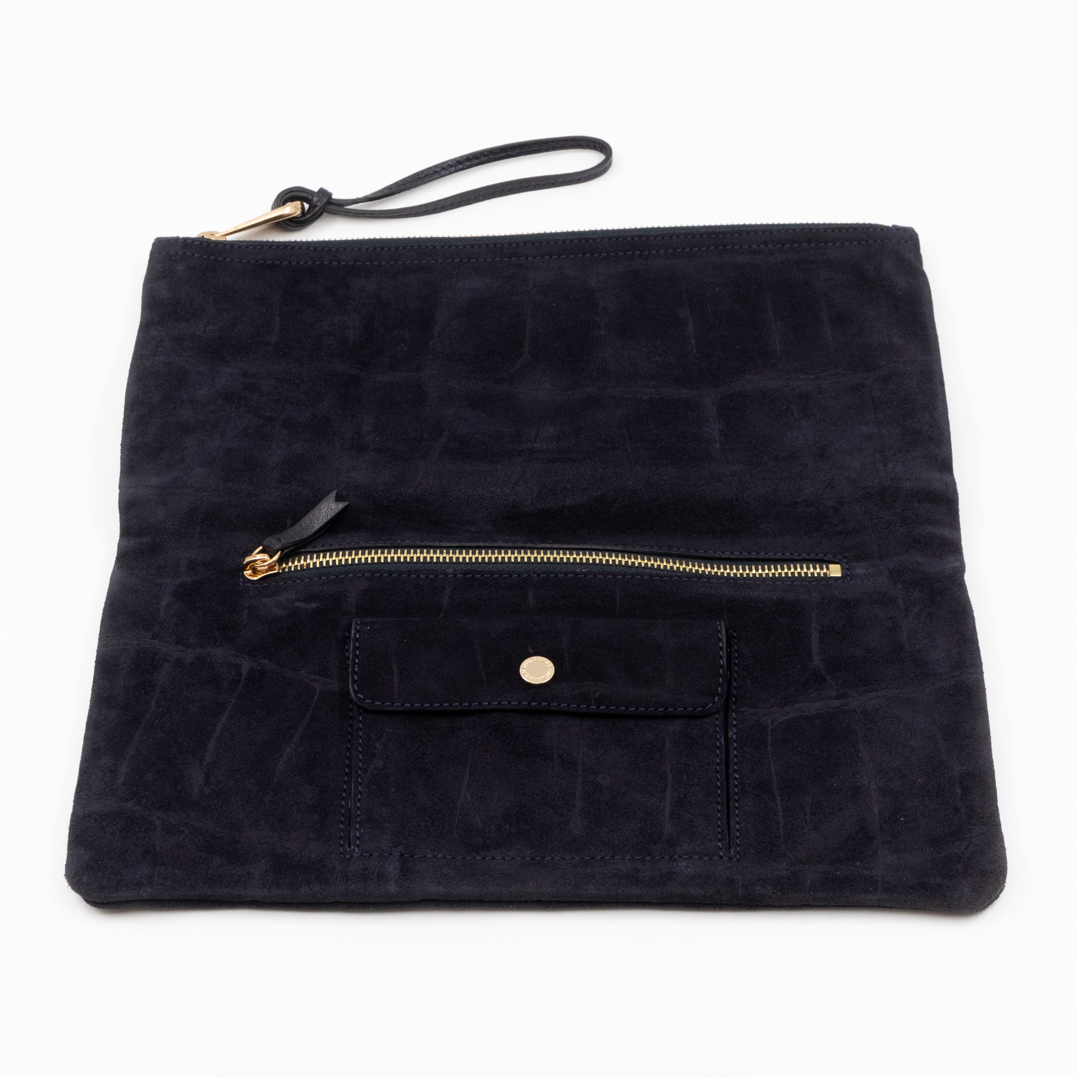 Daria Clutch Black Croc Embossed Suede
