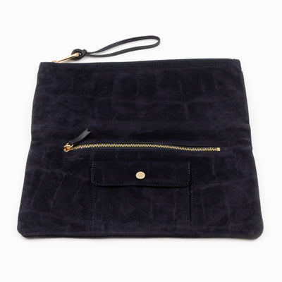 Daria Clutch Black Croc Embossed Suede