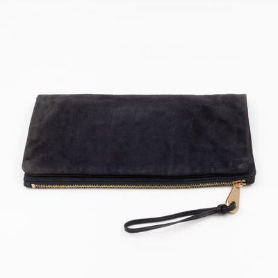Daria Clutch Black Croc Embossed Suede