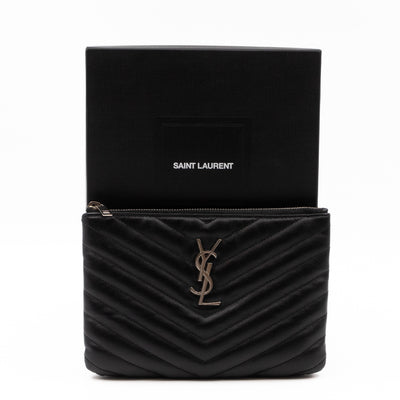 Monogram Pouch Black Matelasse Leather