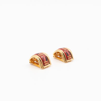 Enamel Print Rose Clip-on Earrings