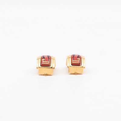 Enamel Print Rose Clip-on Earrings