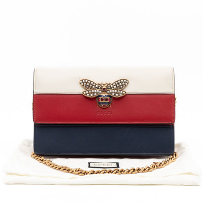 Queen Margaret Bee Wallet on Chain Blue & Red & White Leather