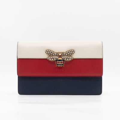 Queen Margaret Bee Wallet on Chain Blue & Red & White Leather