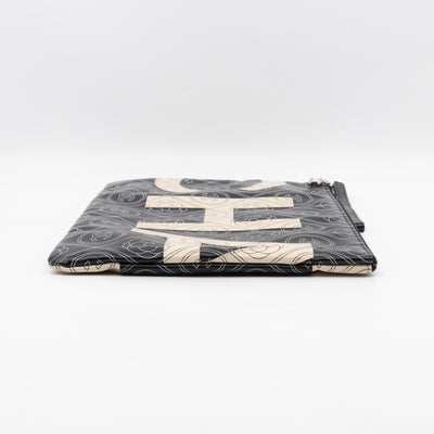 Large O-Pouch CC Camellia Black & White Coated Canvas