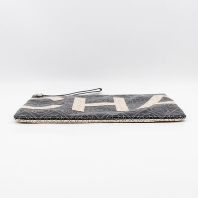 Large O-Pouch CC Camellia Black & White Coated Canvas