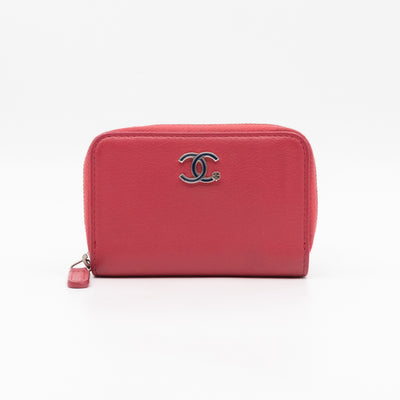 Zipped Coin Purse Lucky Clover Pink Leather