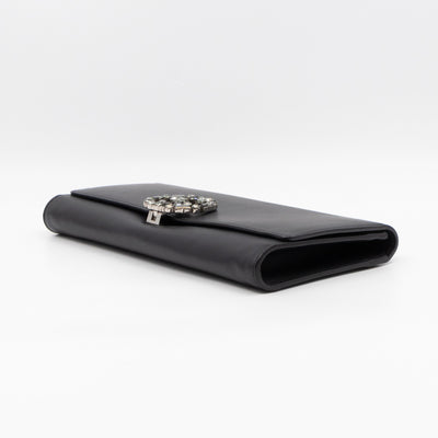 Broadway Clutch Black Leather with Crystals