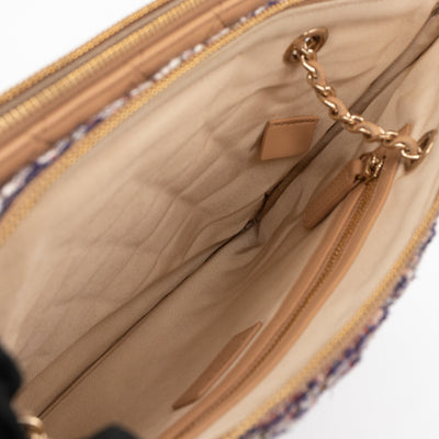 Matelasse Double Pouch With Strap Beige Leather & Tweed