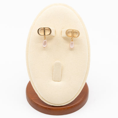 Petit CD Gold Earrings With Light Pink Pearl Drop