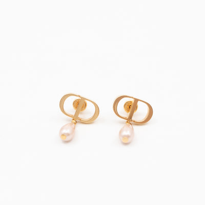 Petit CD Gold Earrings With Light Pink Pearl Drop