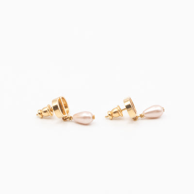 Petit CD Gold Earrings With Light Pink Pearl Drop