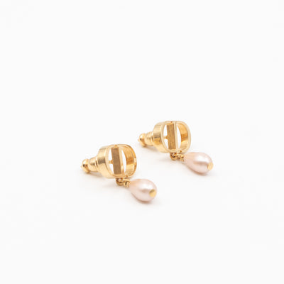Petit CD Gold Earrings With Light Pink Pearl Drop