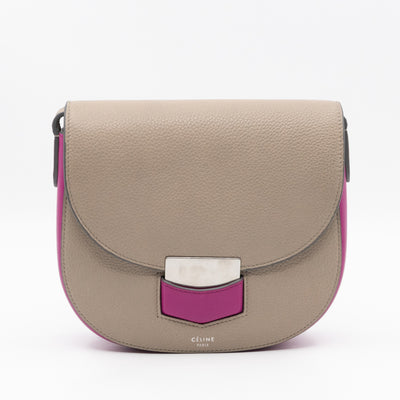 Trotteur Bag Small Grey & Pink Grained Calfskin Leather
