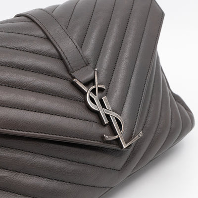 College Medium Chevron Quilted Gray Leather