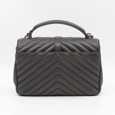 College Medium Chevron Quilted Gray Leather